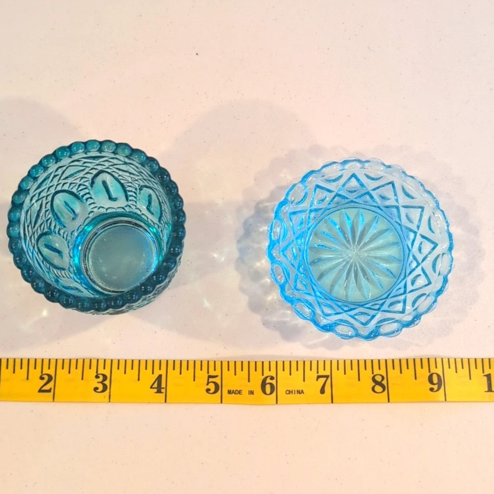 2 Pieces Vintage Blue Mid Century Glass.